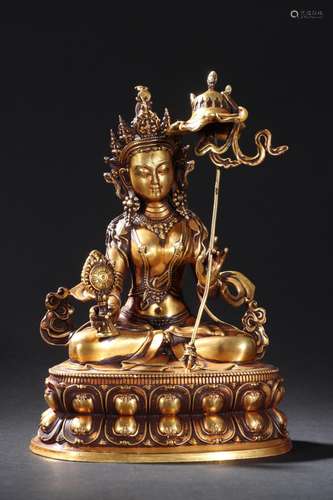 Copper and gold guanyin statuesSpecification: high 21.6 cm w...