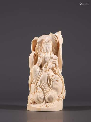 Old.chinese ruyi guanyin monolith carving furnishing article...