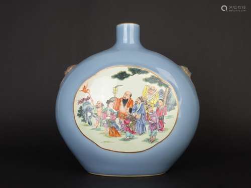 The eight immortals, "" sky blue glaze medallion p...