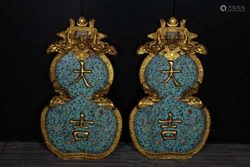 Business: wire inlay enamel gourds hanging panel of a couple...