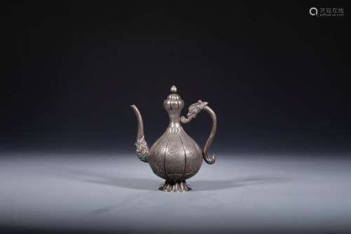Ewer, silver garlic and flowers and birdsSize: 19.5 long 16 ...