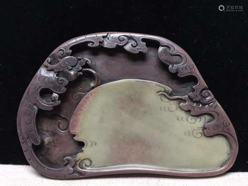 A purple robe jade belt rock: "four inkstone YunLongWen...