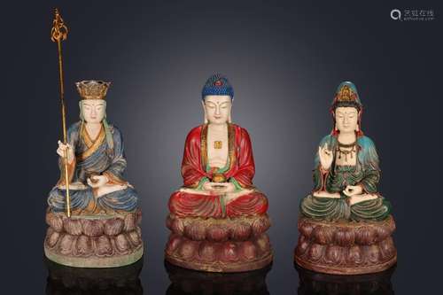 Camphor wood alcohol retinues three holy statue groupHigh 46...