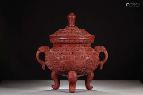 , carved lacquerware beast grain double elephant furnace wit...