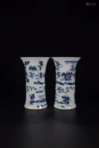 That story flower vase with a pair of blue and white charact...