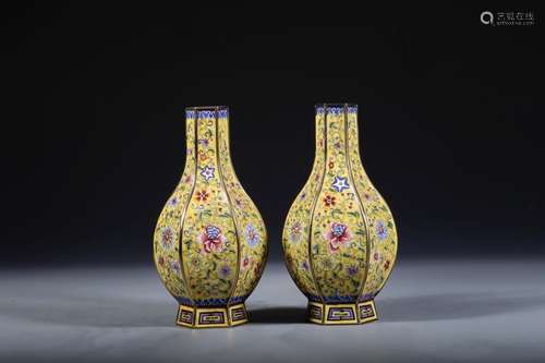 , "" copper flower vase painting enamel around bra...