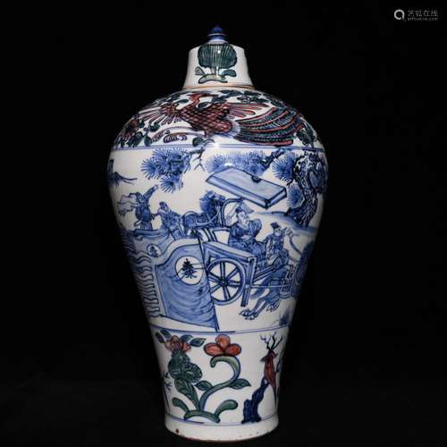 Blue three-color many dissenting Confucian figure 49 x27 mei...