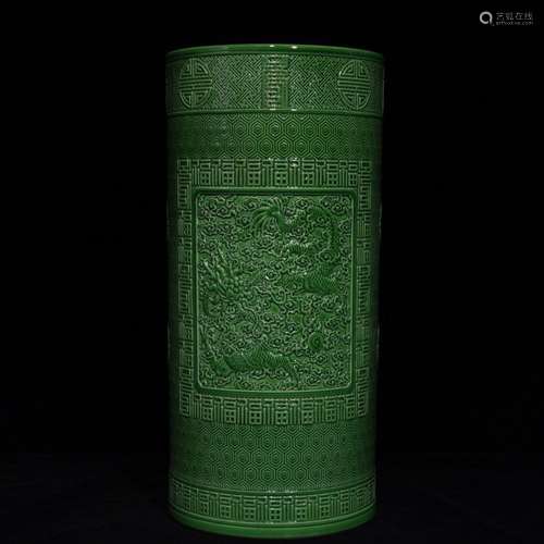 High green glaze carving a dragon live drum, diameter of 12....