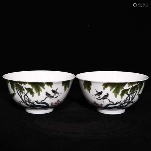 Pastel Lin chunyan green-splashed bowls, high caliber 7.5 14...