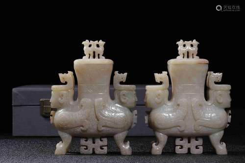 War, hotan white jade of god ears and a pair ofHigh 12.5 CM ...