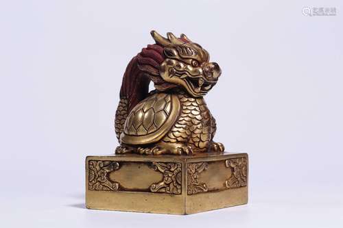 , copper stamp of dragon turtle12 cm high, 7.7 cm long, 7.3 ...