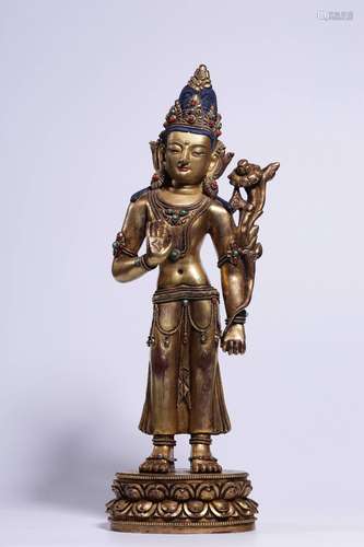 Lotus guanyin stands resemble, copper gold treasure34 cm tal...