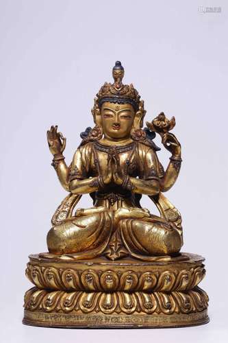 , copper four arm guanyin cave22.5 cm high, 15.5 cm long, 12...