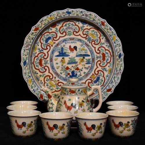 Chenghua chicken bucket color on tea set 12 x28. 2