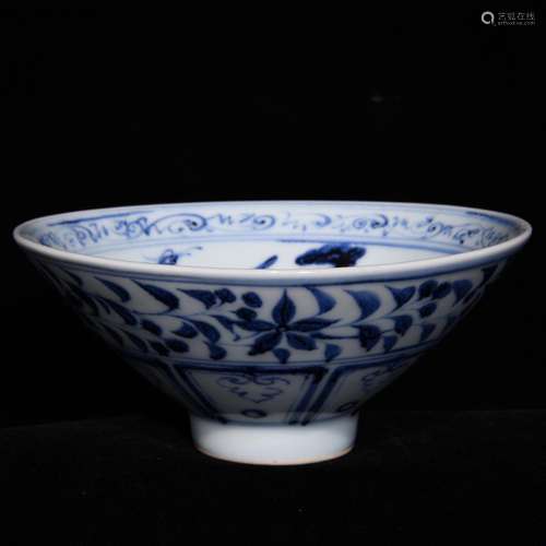 Blue and white 7.3 x17.2 phoenix design hat to bowl