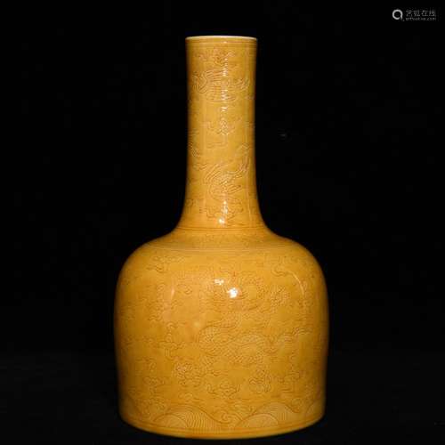 Hongzhi yellow glaze sculpture dragon 25 x15 a bell jar