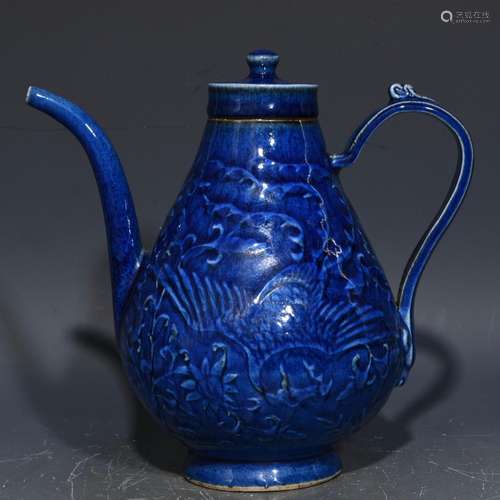 The blue relief grain ewer 20 x21