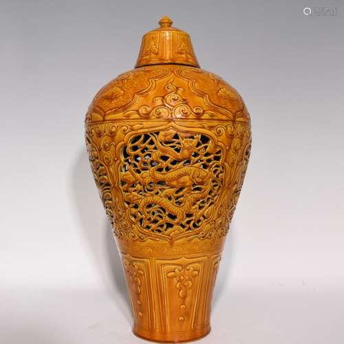 Jiao yellow glazed hollow out longfeng grain mei bottles of ...