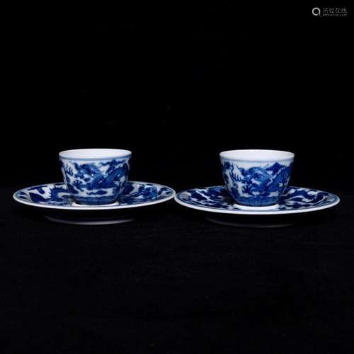 Blue and white dragon cup, high diameter of 12.2 4.8,