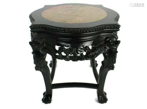 Hand Carved Wooden  Chinese Marble Top Hall Console Table Pe...