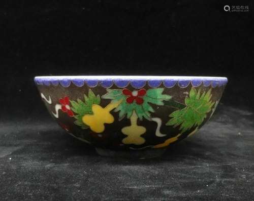 Rare Fine Old Chinese Hand Painting Black Porcelain Bowl &qu...