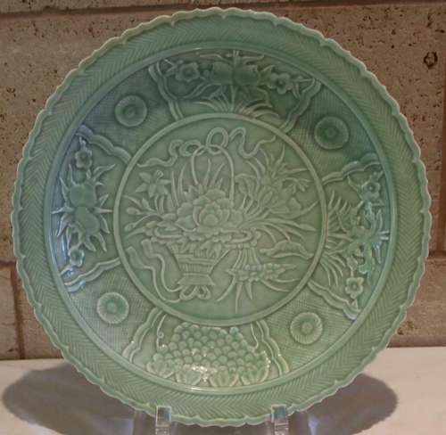 Antique Chinese Large Celadon Charger Basin Bowl Shunzhi Mar...