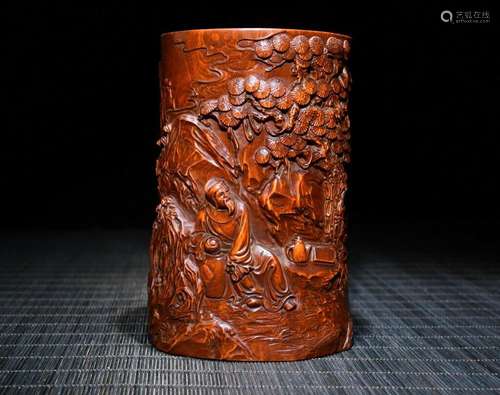 Chinese Natural Boxwood Hand carved Exquisite Brush Pots 653...