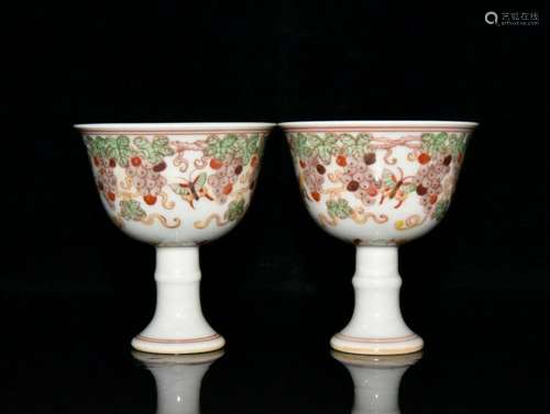 A Pair Chinese Porcelain Handmade Exquisite Pattern Cup 1000...