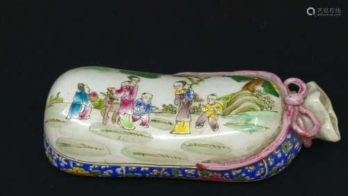 ANTIQUE CHINESE Hand Painted  Famille Rose PORCELAIN PILLOW