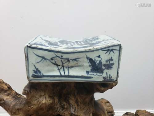 ANTIQUE CHINESE Hand Painted Blue&White PORCELAIN PILLOW