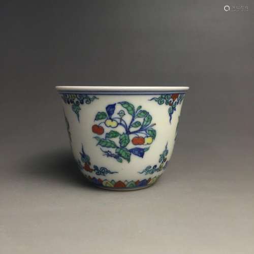 Rare Chinese Ming porcelain pink fetus fruit design cup with...