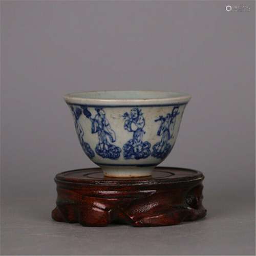 Chinese Ming Blue and White Porcelain Eight Immortals Design...