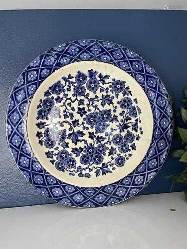 Antique Ridgway Blue White Pearlware Floral Charger Plate 19...