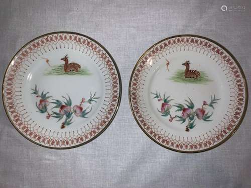 A Pair of Antique Chinese Hand Painted Small Porcelain Plate...