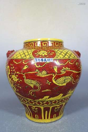 beautiful chinese red and yellow color porcelain pot