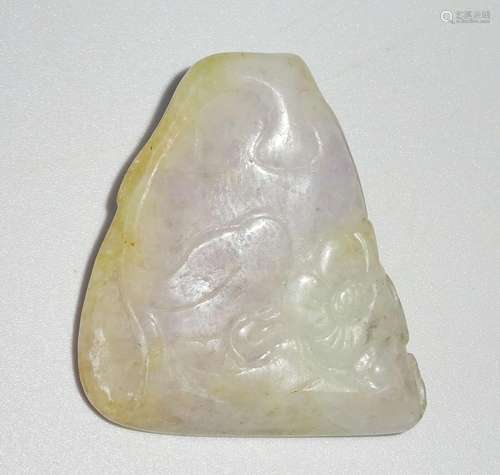 Vintage Chinese Lavender Jade Rock w. Flower Motif Carving (...