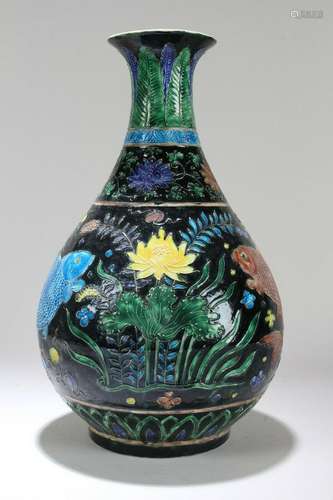 A Chinese Aqua-theme Black-coding Fortune Porcelain Vase