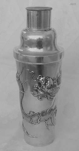 Antique Chinese Export Sterling silver Cocktail Shaker Drago...