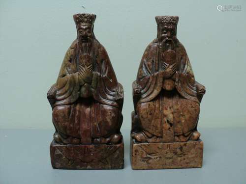 UNUSUAL PAIR of ANTIQUE CHINESE HAND CARVED SOAPSTONE BOOKEN...