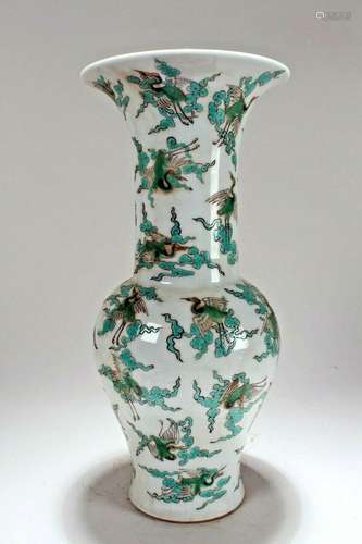 An Estate Chinese Crane-fortune White Porcelain Fortune Vase