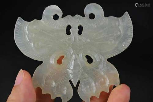 Delicate Chinese Natural Old Jade Carved * Butterfly * Penda...