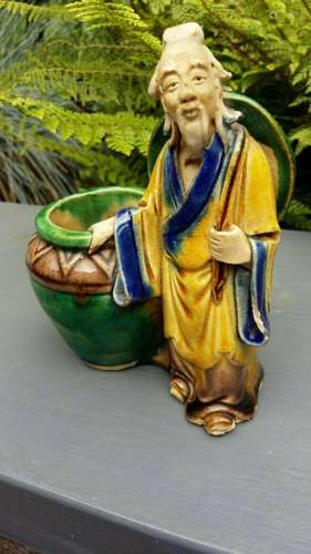 Chinese figure & pot glazed different colours lovely Que...