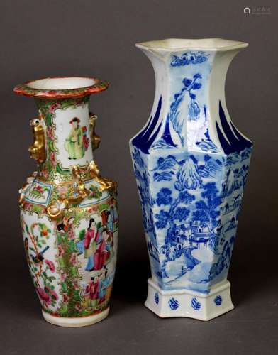 19TH CENTURY CANTON VASE, with applied kylin handles and pol...