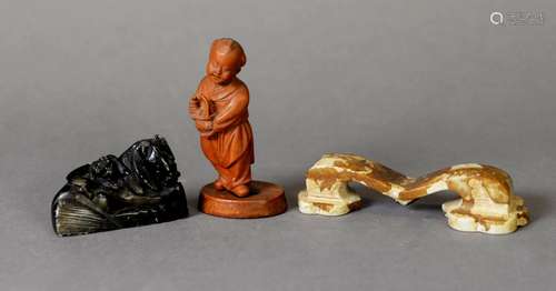 THREE ORIENTAL ITEMS TO INCLUDE: a boxwood carved figure wit...