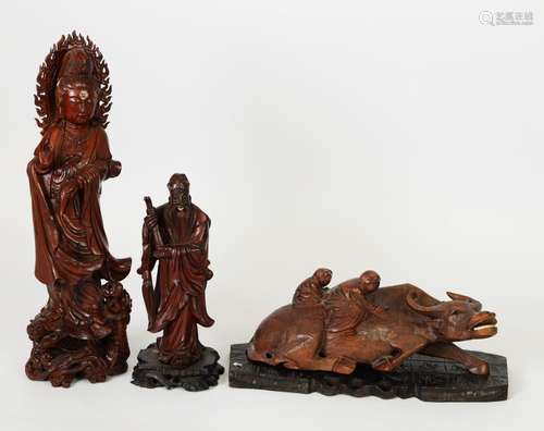 THREE REPUBLICAN PERIOD CHINESE ROOT CARVINGS, one as the Go...