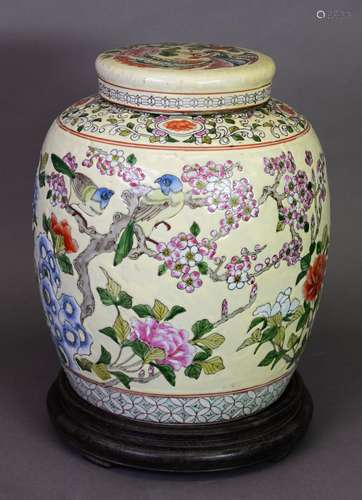 CHINESE PORCELAIN GINGER JAR AND COVER LAMP BASE, decorated ...