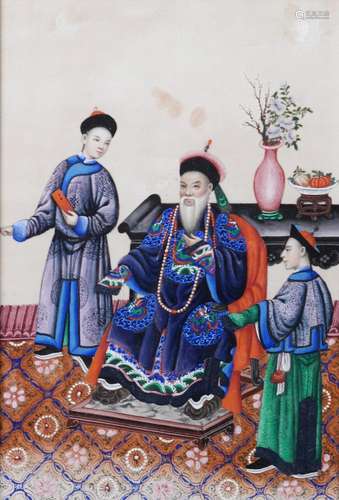 PAIR OF CHINESE QING DYNASTY GOUACHE ON RICE PAPER DRAWINGS ...