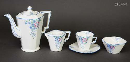 1930s Art Deco Shelley fine porcelain coffee set of octagona...