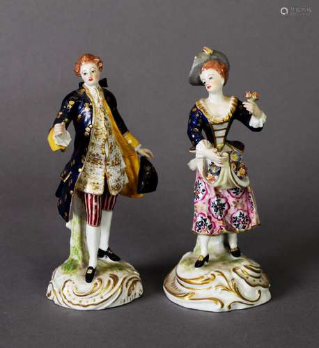 TWO DERBY FIGURE GROUPS, one as a gentleman in frock coat, t...