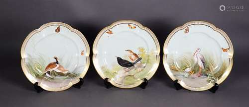 SET OF THREE NINETEENTH CENTURY HAND PAINTED CHINA DESSERT P...